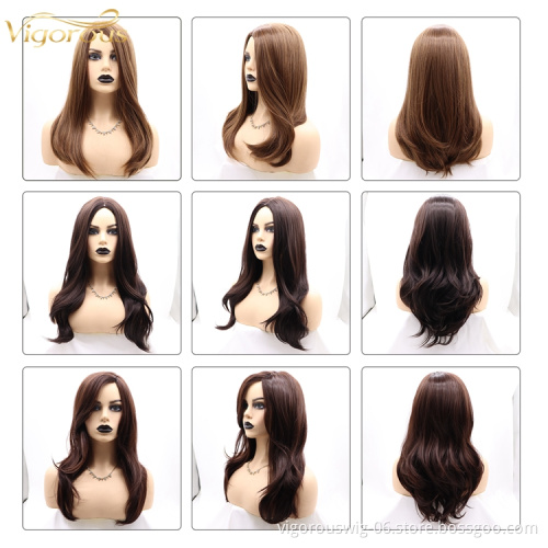 Cheap high quality long regular wave blown wholesale heat resistant for black women synthetic wig none lace